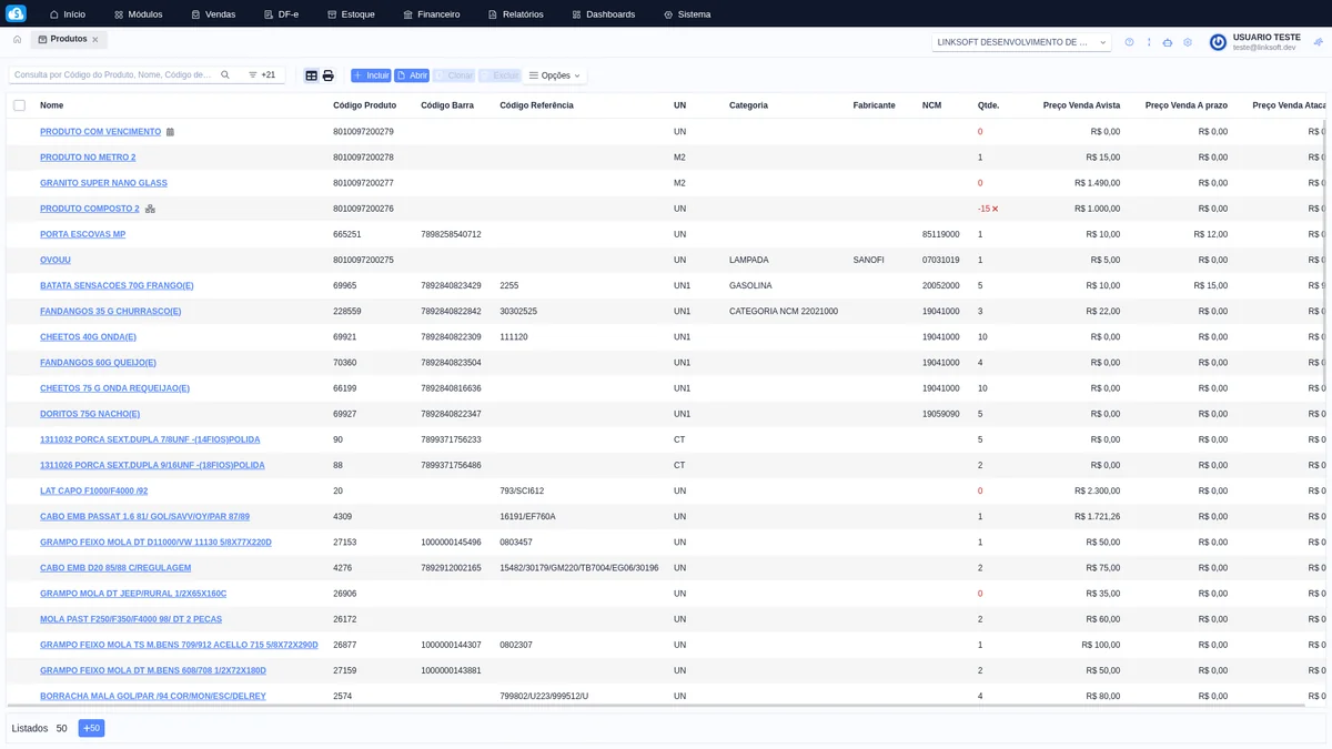 Tela do módulo Gestão de Estoque