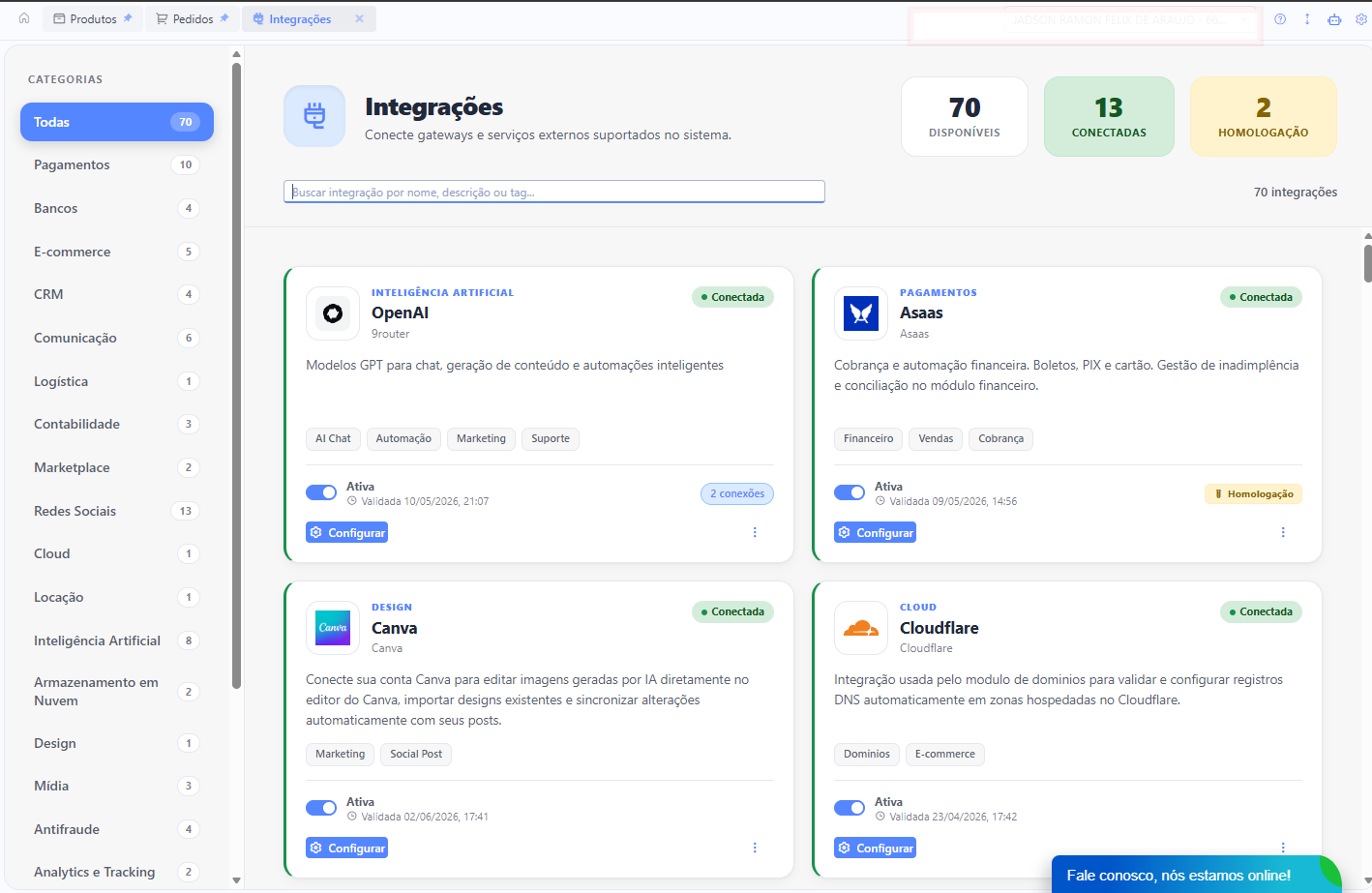 Hub de Integrações: todos os serviços em um painel